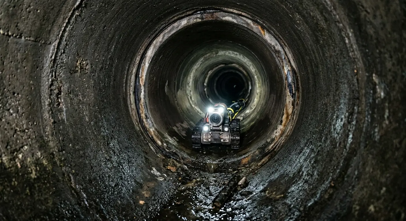 Robotic sewer camera inspecting pipe interior for Drain Snake Service in Orange